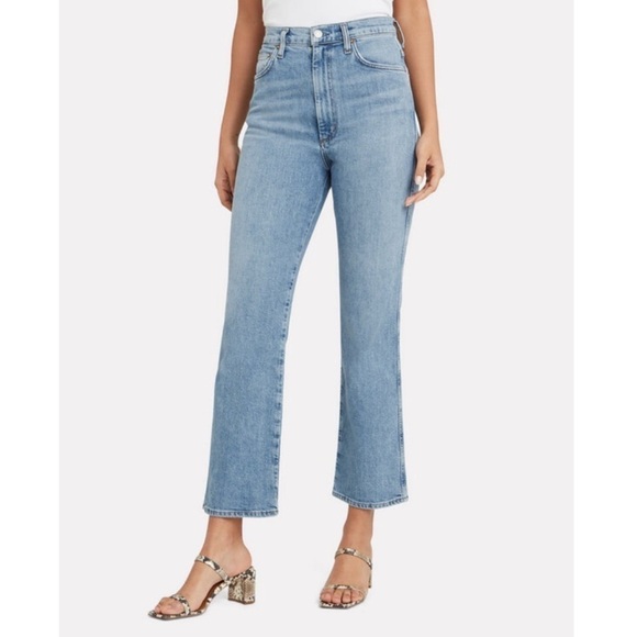 AGOLDE Pinch Waist Straight Jeans High Rise Cut Off Raw Hem Light Divide Wash 24 - Picture 14 of 16